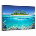 Exotic Island and Coral Reef in Seychelles - Tropical Ocean Art Print