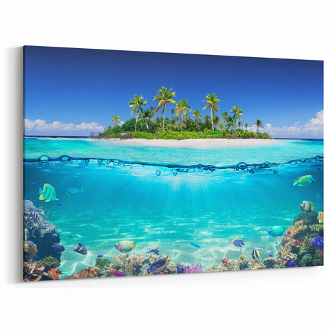 Exotic Island and Coral Reef in Seychelles - Tropical Ocean Art Print