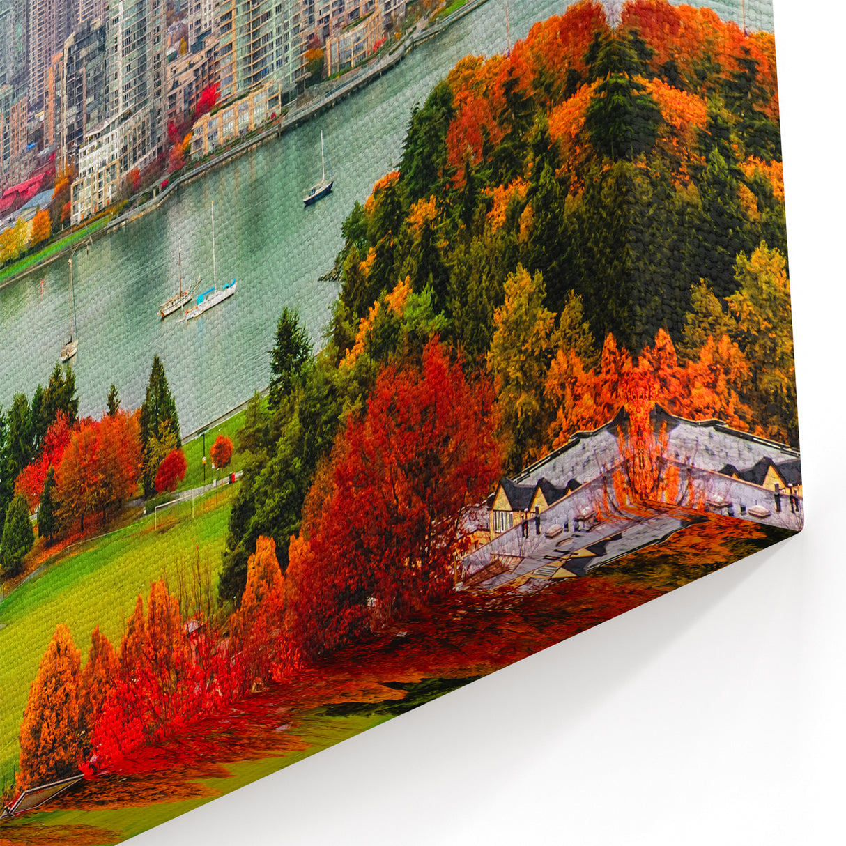 Vibrant Vancouver Cityscape Art – Fall Foliage & Urban Skyline