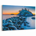 Serene Island Sunset Art – British Columbia’s Rocky Shoreline Scene