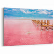 Yucatan Canvas Art - Vibrant Yucatan Pink Lakes and Scenic Wooden Pier