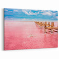 Yucatan Canvas Art - Vibrant Yucatan Pink Lakes and Scenic Wooden Pier