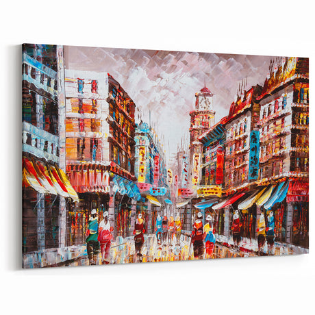 Hong Kong Street Art - Colorful Textured Urban Scene Wall Decor