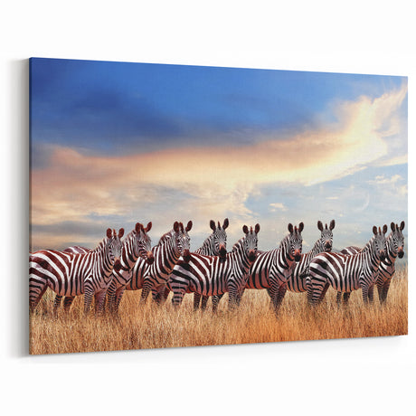 Zebra Herd Wall Art - Serengeti Zebras Against a Stunning Sky Canvas Print