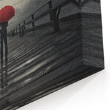 Rainy Bridge with Red Umbrella - Earthy Phenomena Wall Art Print