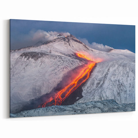 Lava Flow on Snowy Mountain - Earthy Phenomena Wall Art Print
