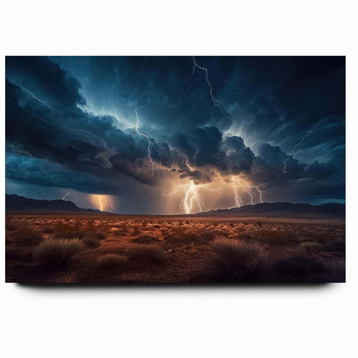 Lightning Storm Over Desert Landscape - Earth Phenomena Wall Art Print
