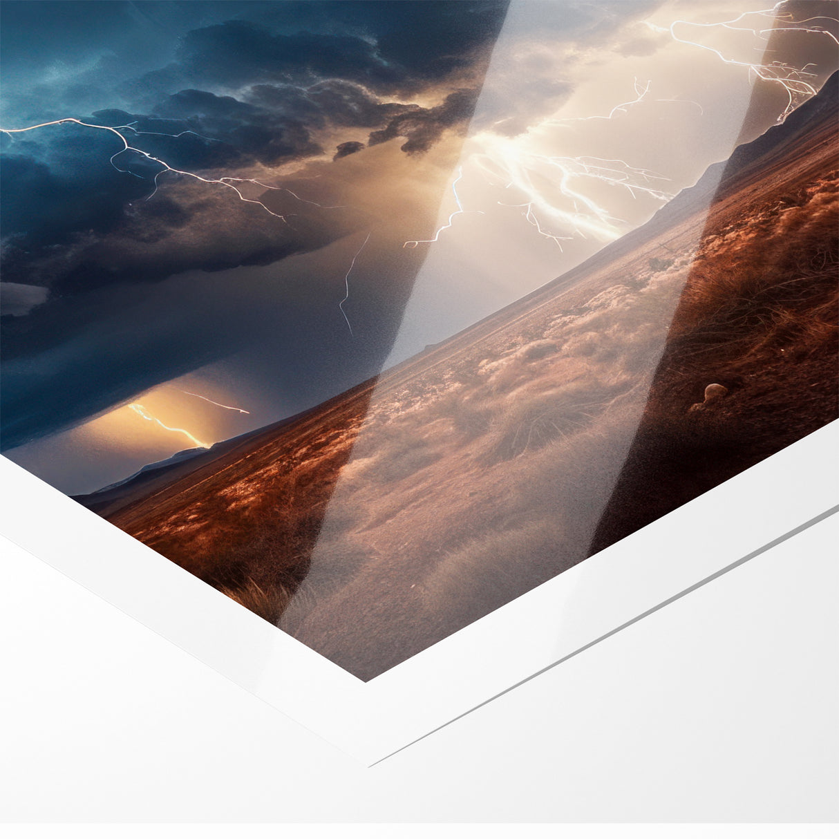 Lightning Storm Over Desert Landscape - Earth Phenomena Wall Art Print