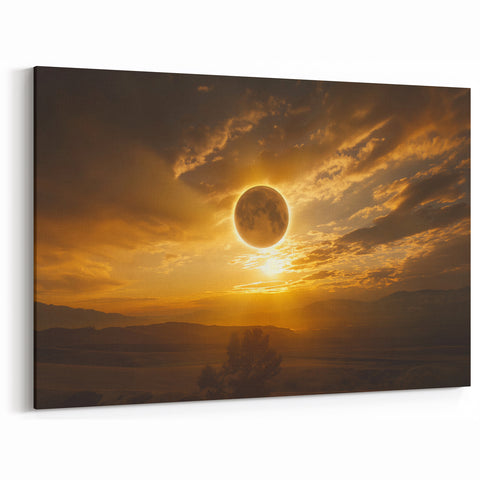 Golden Solar Eclipse Wall Art – Majestic Eclipse Canvas for Home Decor