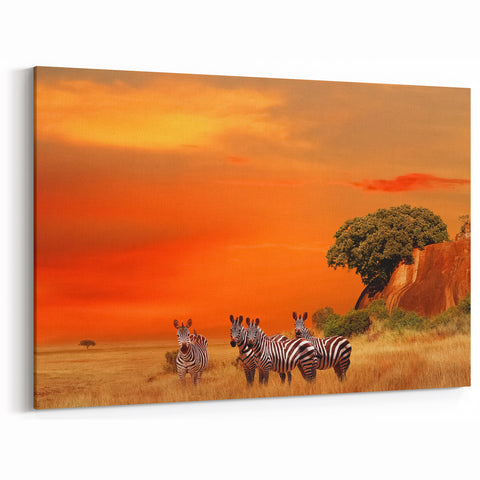 Zebra Sunset Wall Art - Serengeti Landscape Print for Home Decor