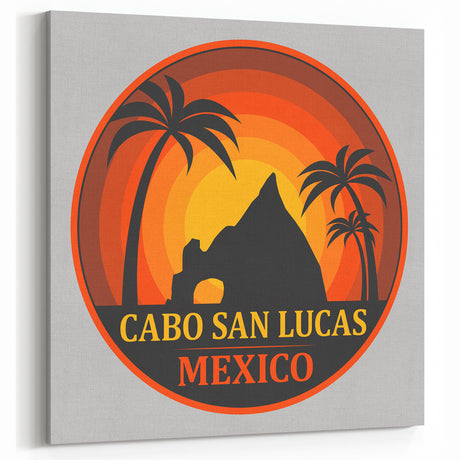 Retro Cabo San Lucas Wall Art - Vintage Sunset Palm Trees Print