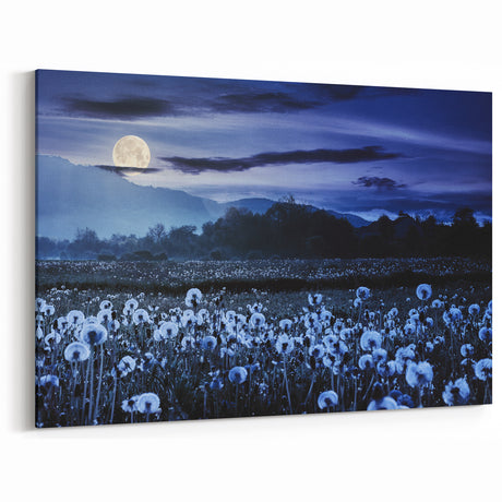 Moonlit Field of Dandelions – Tranquil Celestial Wall Art for Home