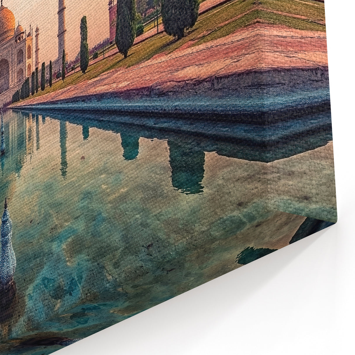 Indian Landscape Canvas - Majestic Taj Mahal Reflected at Sunrise Wall Art