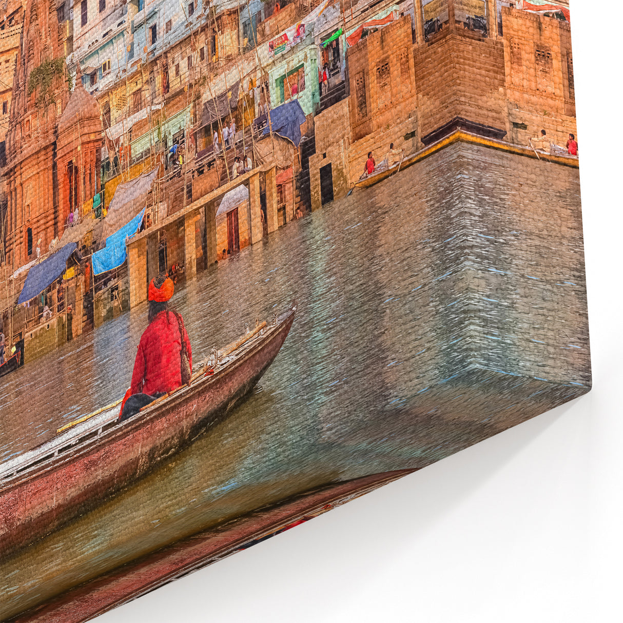 Indian Scenery Wall Decor - Vibrant Varanasi Ghats and River Scene Art Print