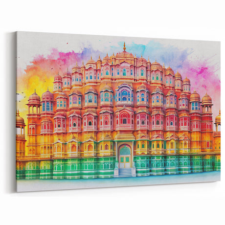 Vibrant Hawa Mahal Watercolor - Indian Heritage Wall Art