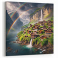 Zambia Wall Art - Mountain Village with Waterfalls and Rainbows Print