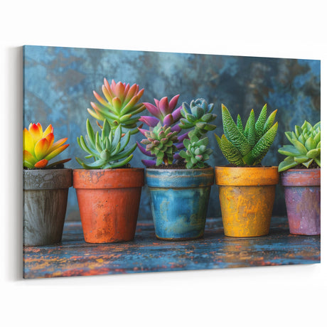 Vibrant Potted Succulent Wall Art - Colorful Botanical Decor for Home