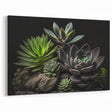 Dark Succulent Garden Wall Art - Elegant Green and Black Botanical Decor
