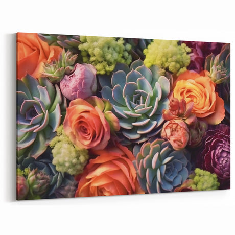 Colorful Succulents and Roses Wall Art - Vibrant Botanical Decor