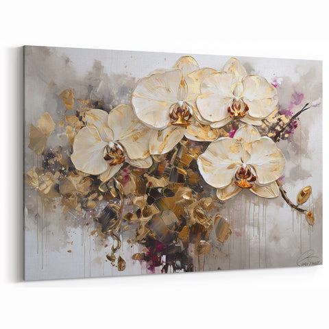Luxury White Orchid Canvas Art - Abstract Botanical Orchid Wall Decor