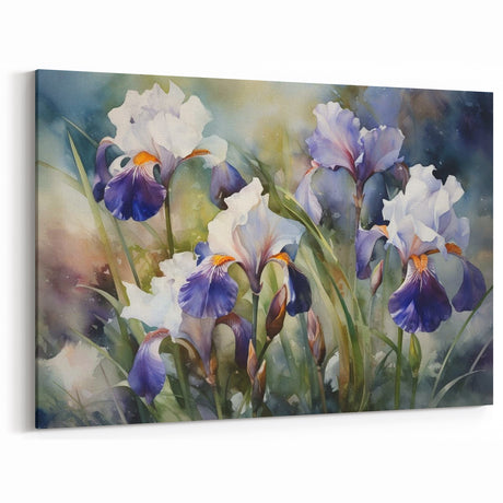 Watercolor Iris Flower Art - Botanical Canvas Print for Home Decor