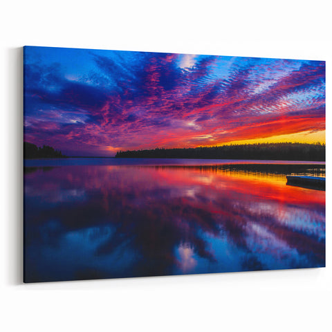 Manitoba Lake Sunset Reflection - Vibrant Sky and Water Wall Art Print
