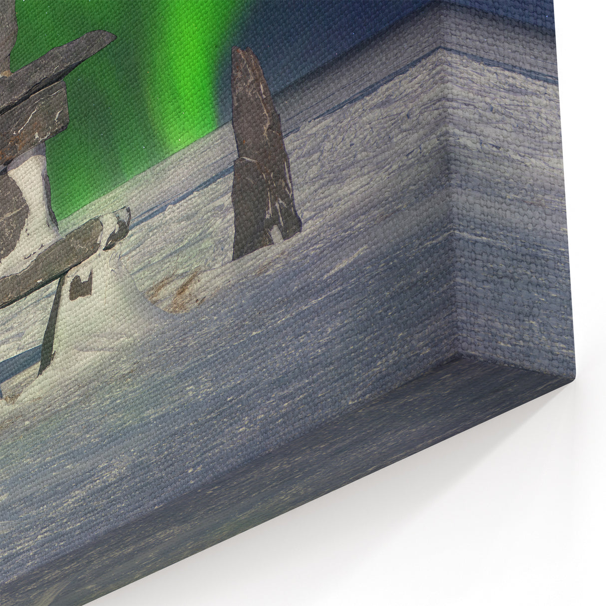 Manitoba Winter Inukshuk - Aurora Borealis Over Snowy Landscape Wall Art
