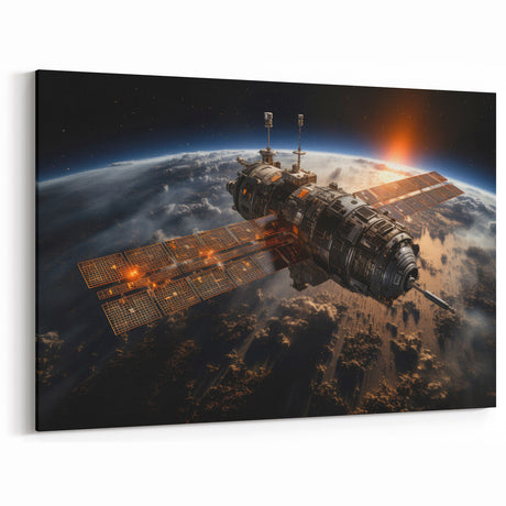 Satellite at Sunrise - Cosmic Wall Decor Space-Themed Canvas Art