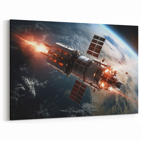 Satellite Firing Through Space - Cosmic Wall Art for Space Lovers