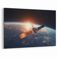 Satellite at Sunrise Over Earth - Stunning Cosmic Wall Decor Art