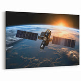 Satellite Over Earth at Sunrise - Stunning Cosmic Space Wall Art