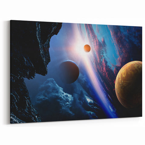 Planetary Sunrise and Moonscape Art - Cosmic Space Wall Decor