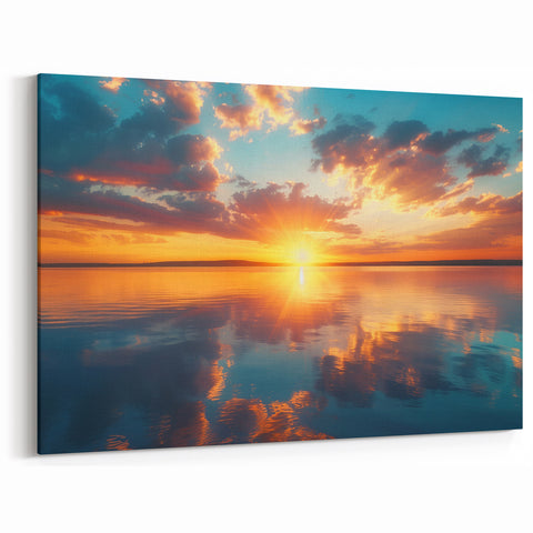 Colorful Sunset Over Lake – Vibrant Sun Wall Art with Reflective Water