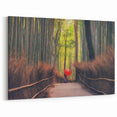 Bamboo Forest Path Art Print – Serene Japanese Scenery with Red Umbrella