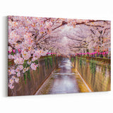 Cherry Blossom Canal Art Print – Peaceful Spring Scene with Sakura Trees