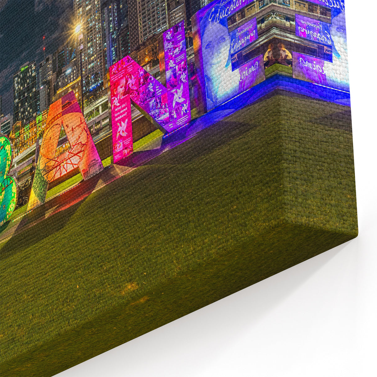 Vibrant Brisbane Sign at Night - Iconic Cityscape Wall Art Print