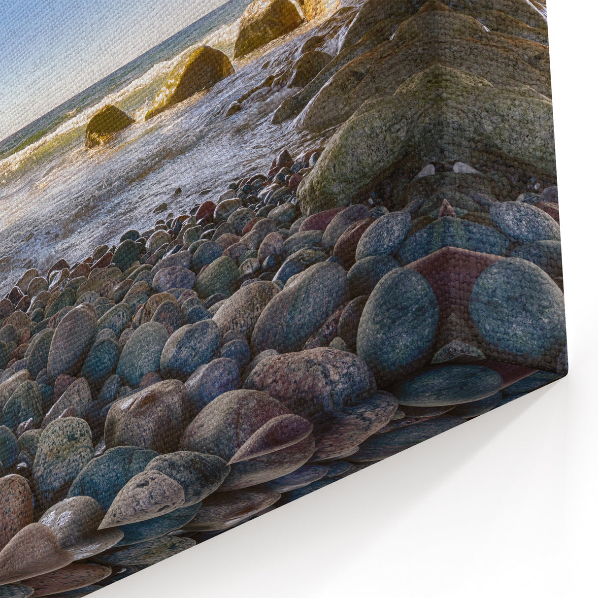 Coastal Cave View Newfoundland - Serene Ocean Pebbles Wall Art Print