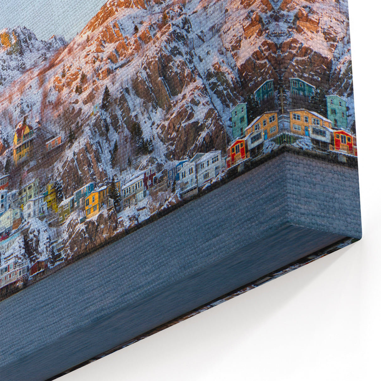 Snowy Newfoundland Village - Vibrant Winter Coastal Wall Art Print