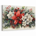Festive Poinsettia and Holiday Floral Wall Art - Botanical Christmas Decor