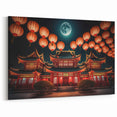 Kyoto Lantern Festival Art - Glowing Moon and Lanterns over Pagoda
