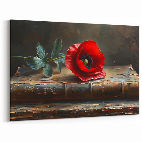 Vintage Red Poppy on Antique Book Canvas – Timeless Floral Wall Art