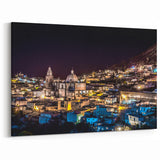 Mexico City Skyline Art - Night View of Historic Hilltop Town Canvas