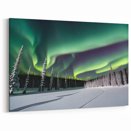 Northern Lights Over Snowy Forest – Captivating Arctic Wall Art