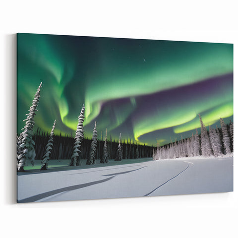 Northern Lights Over Snowy Forest – Captivating Arctic Wall Art