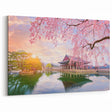 Korean Cherry Blossoms by Water - Scenic Spring Landscape Art Print