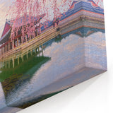 Korean Cherry Blossoms by Water - Scenic Spring Landscape Art Print