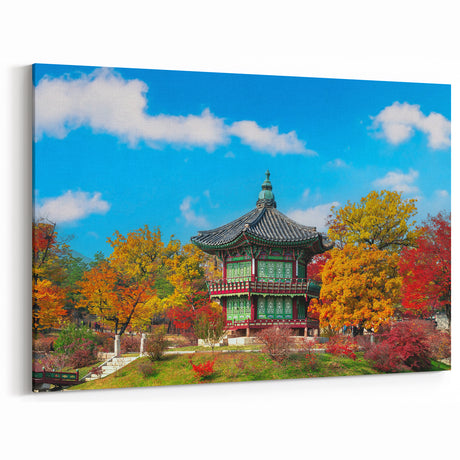 Korean Pavilion in Autumn Colors - Scenic Landscape Wall Art on Canvas