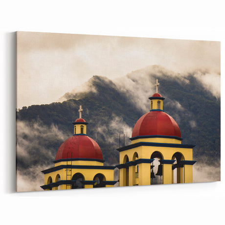 Vibrant Oaxaca Wall Art - Mexican Church and Mountain Scenery Print