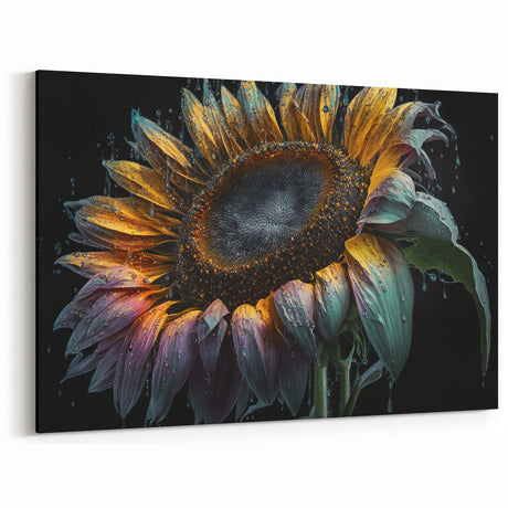 Dew-Kissed Sunflower Wall Art | Vibrant Water-Drenched Sunflower Canvas Print