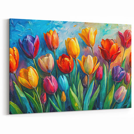 Vibrant Multicolor Tulip Wall Art – Abstract Tulip Canvas for Home Decor
